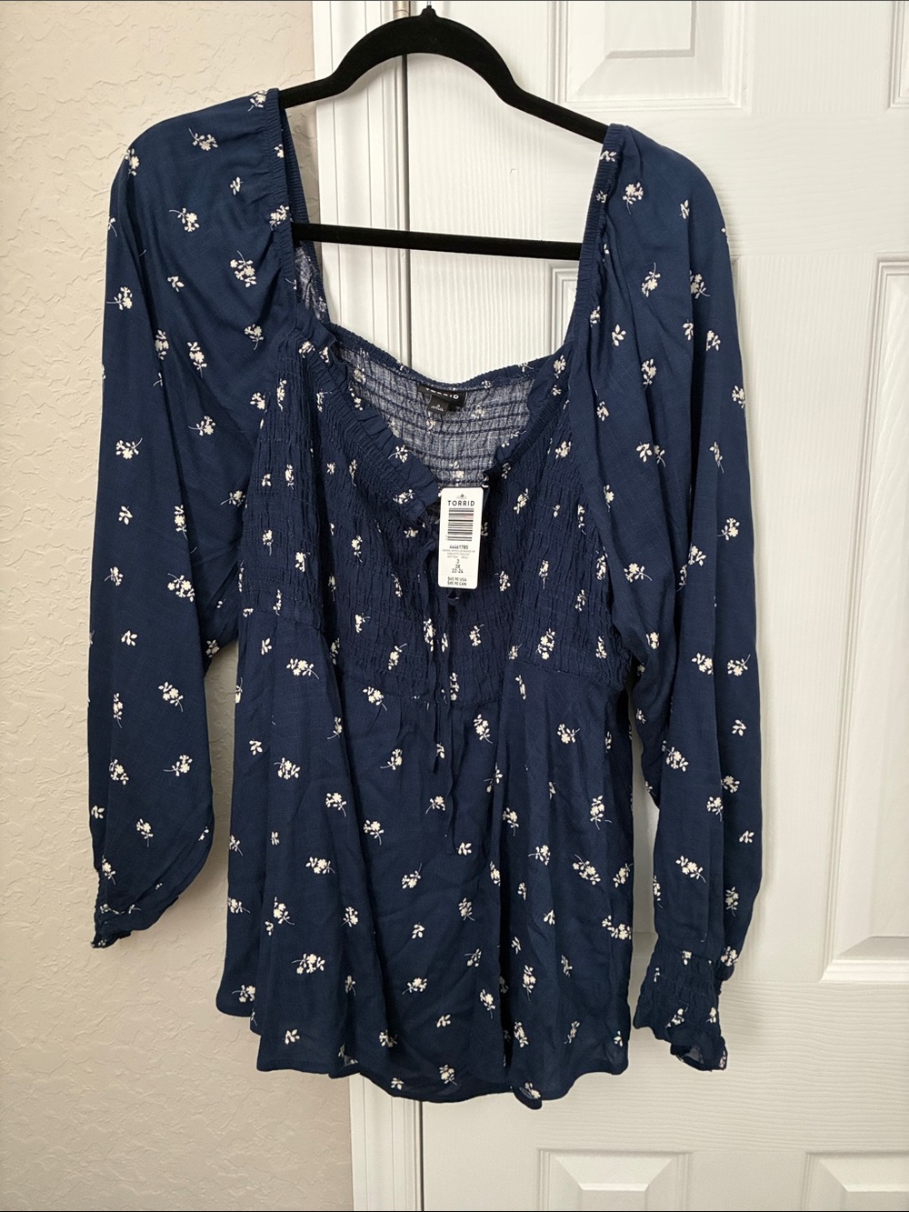torrid Navy Floral Smocked Peasant Blouse